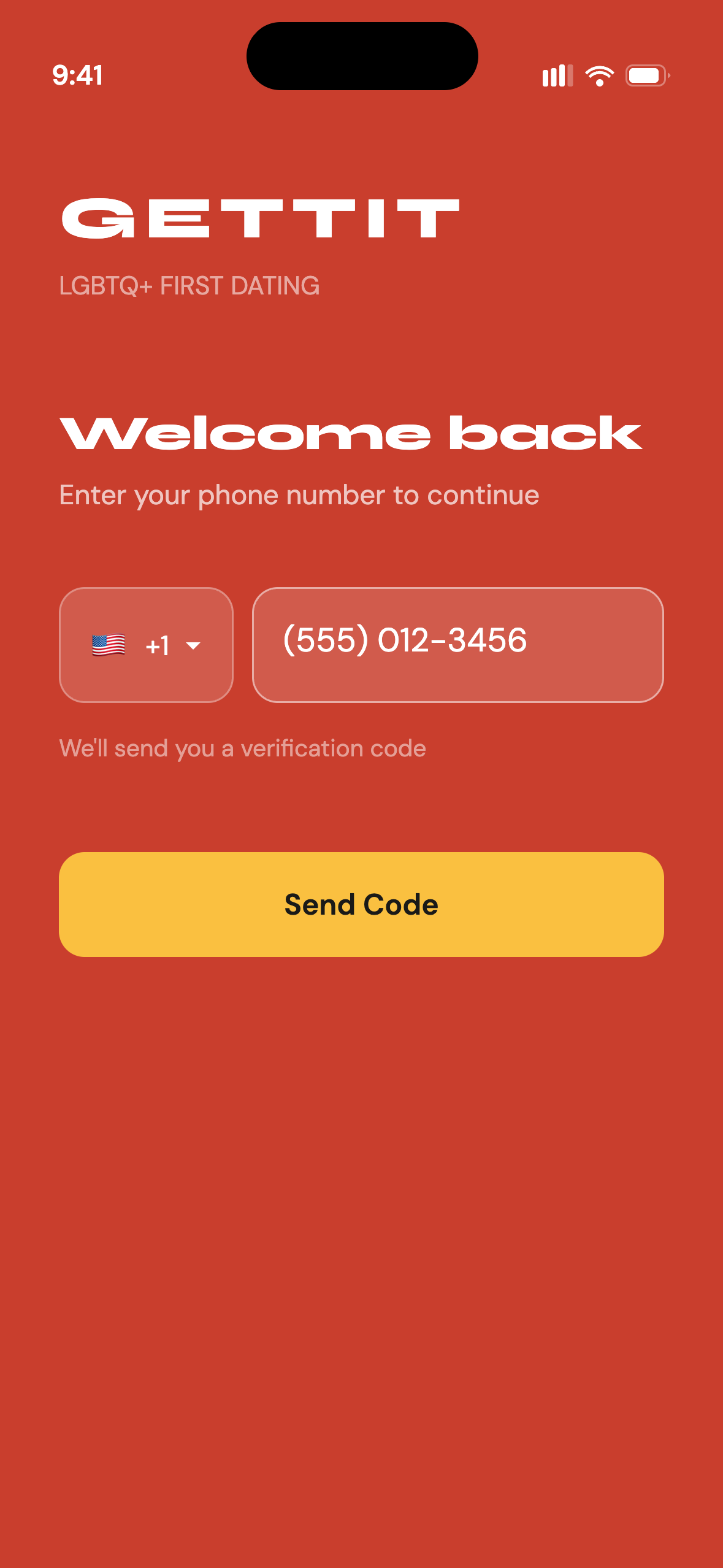 Gettit phone number verification screen during signup