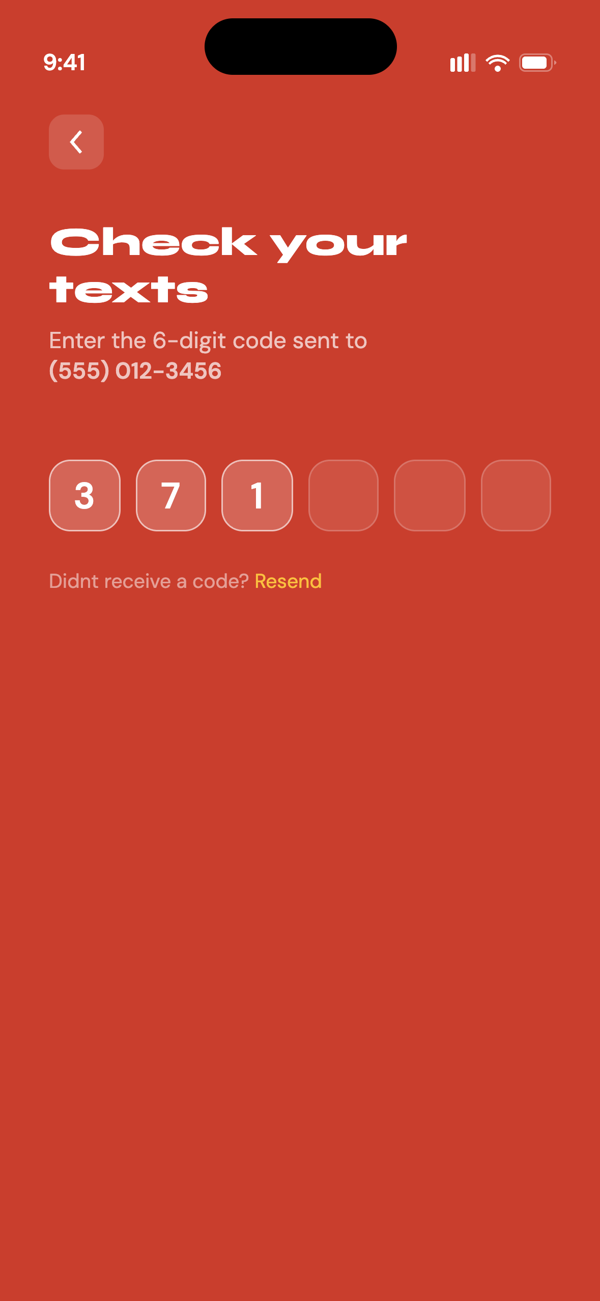 Gettit OTP verification screen confirming phone number during signup